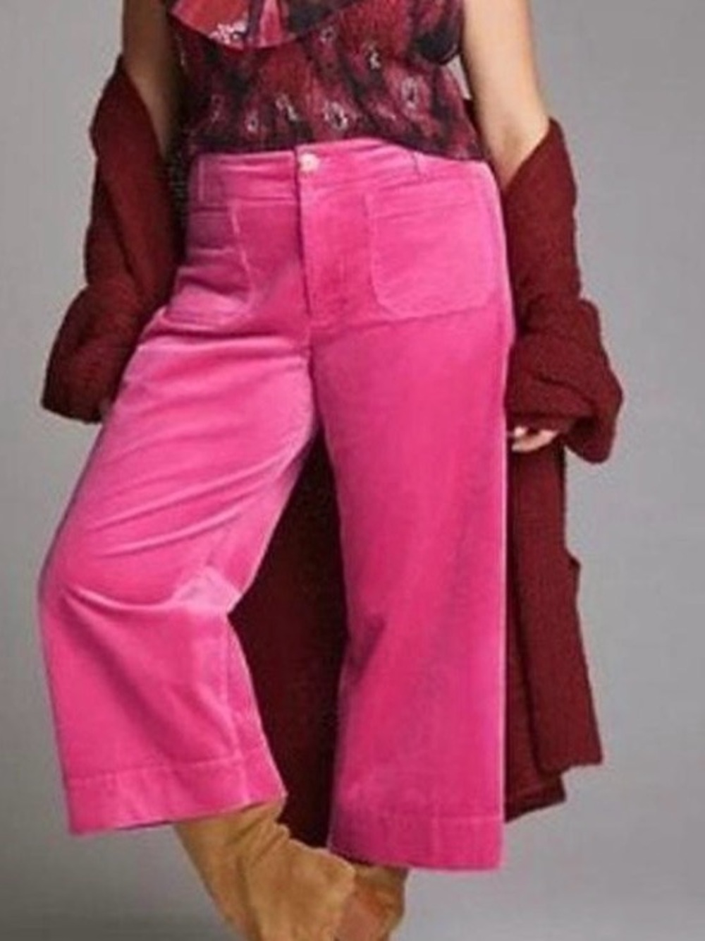 Maeve Colette Pink Wide-Leg Cropped Corduroy Pants